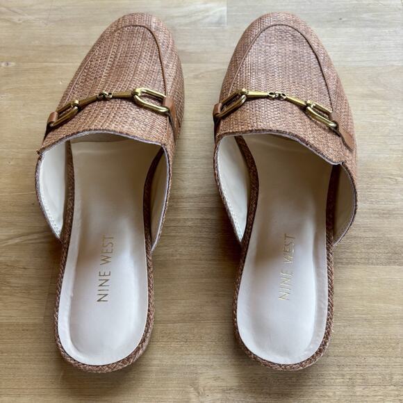 Nine West Beeta Round Toe Casual Loafer Horsebit Buckle Raffia Mules 8.5M - Picture 3 of 6